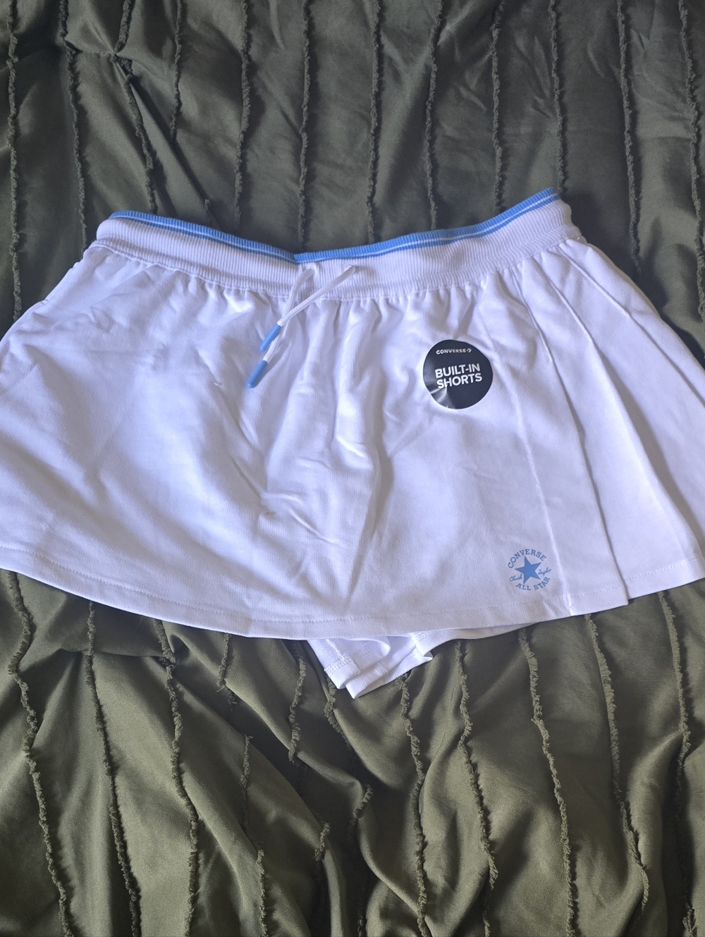 Converse White Skirted Shorts with Light Blue Trim